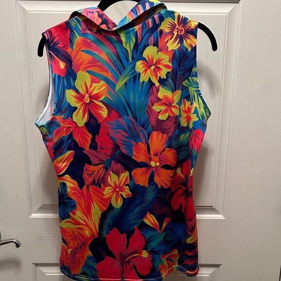 Acegolfs Vibrant Floral Sleeveless Blouse Size M Golfing, Outdoor Adventures - Picture 3 of 4